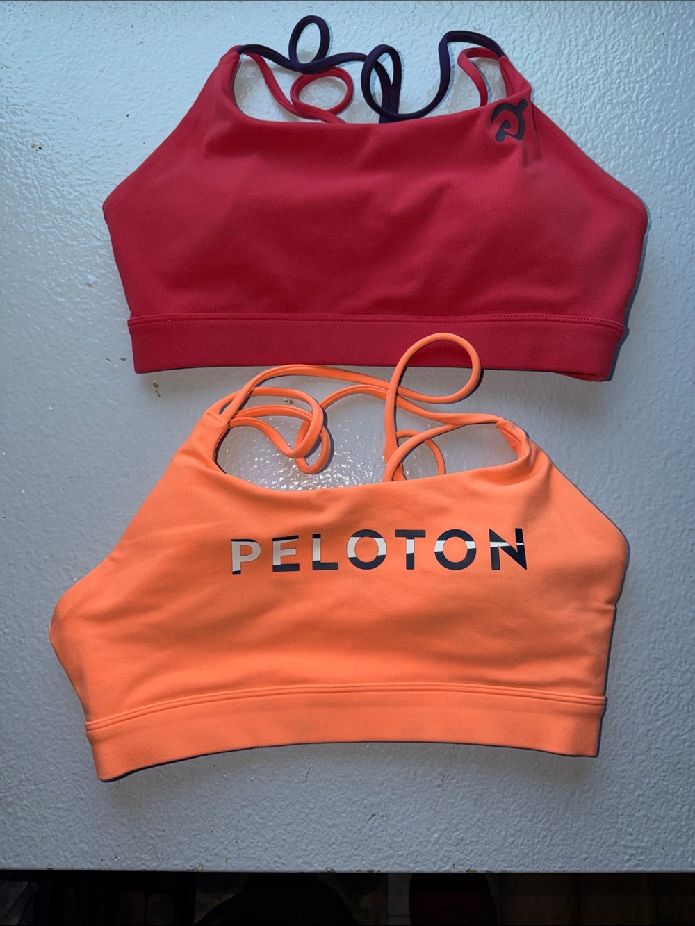 Peloton Red and Neon Orange Dual Sports Bra Set